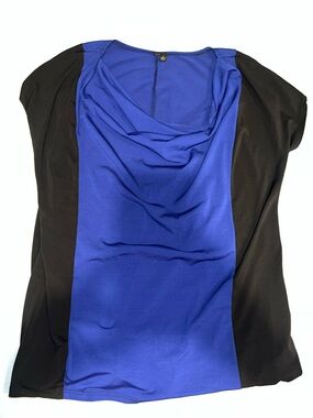 Source Unknown Royal Blue and Black Cowl Neck Panel Chemise